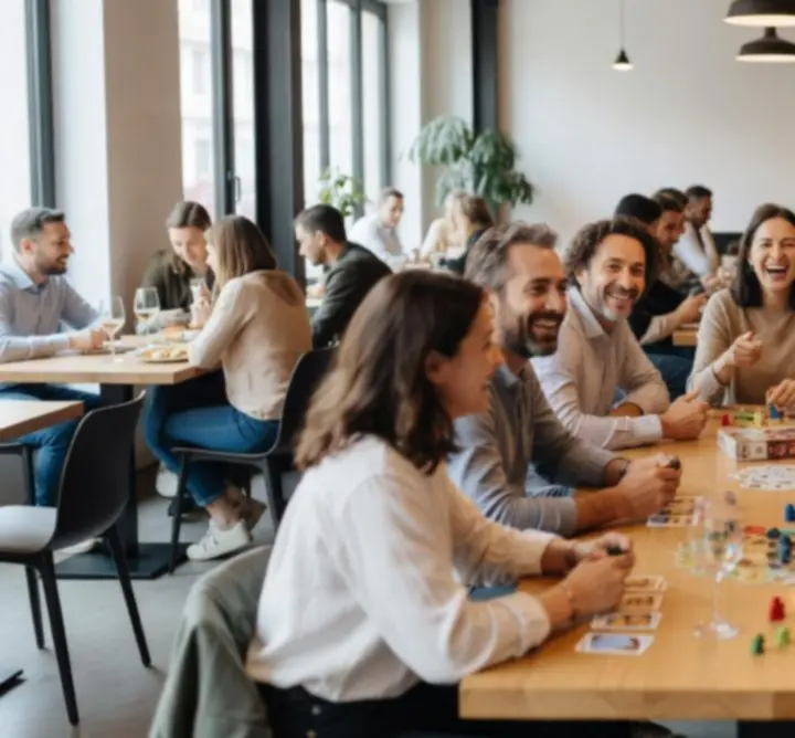 Groupe de personnes partageant un moment convivial autour de jeux