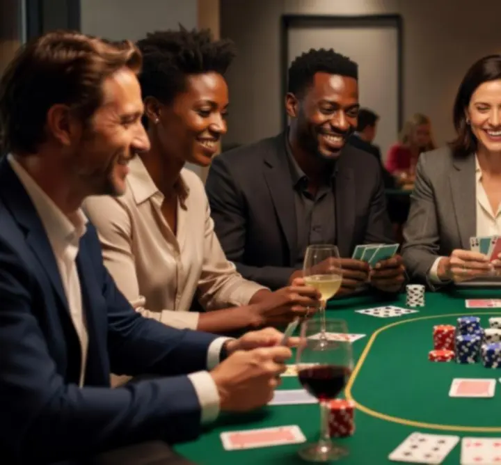Groupe varié participant à une soirée poker conviviale