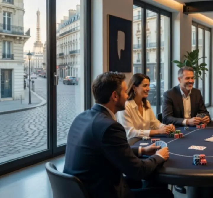 Session de poker en groupe dans une salle conviviale